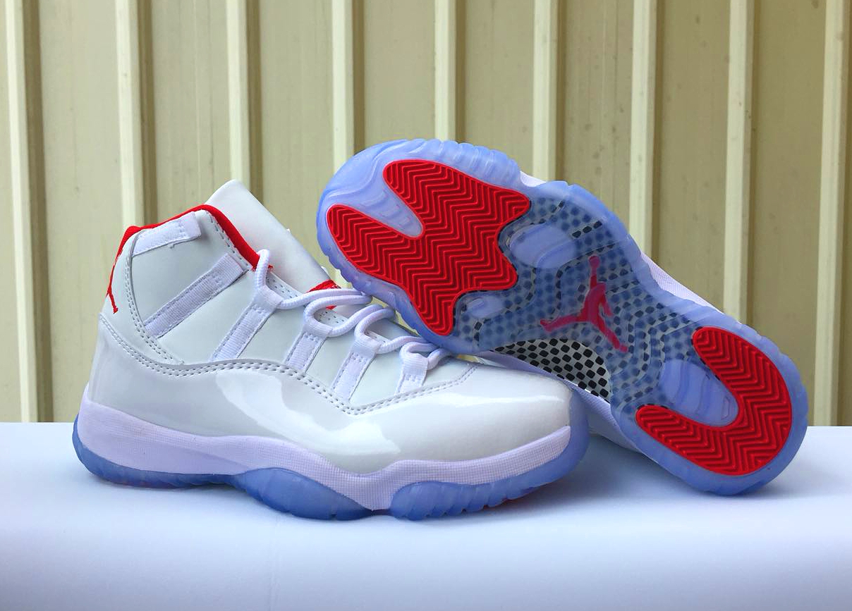 New Air Jordan 11 Retro White Red Ice Sole Shoes - Click Image to Close